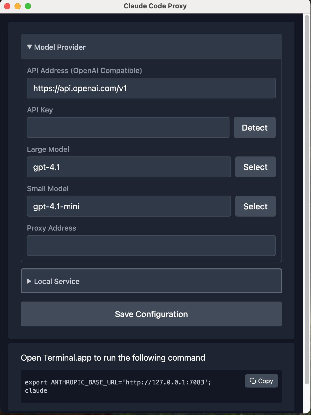 Claude Code Proxy Main Interface